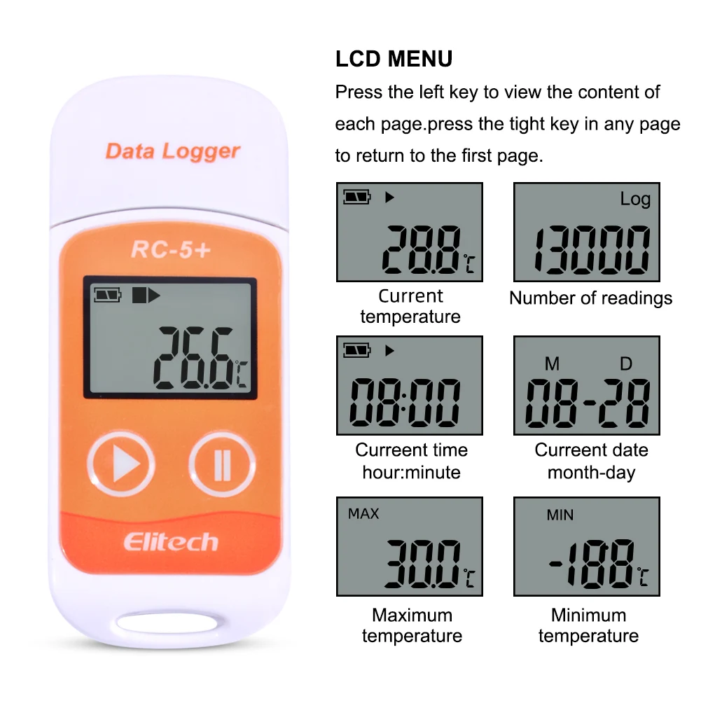 RC-5+ High-precision Digital USB Temperature Data Logger Upgrade for Refrigeration, Cold Chain Transport, Labs, Etc