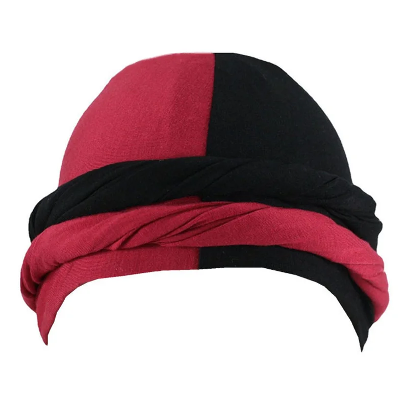 Turban élastique Double couleur Durag pour hommes, couvre-chef doublé en Satin, casquette Patchwork Streetwear Hip-hop