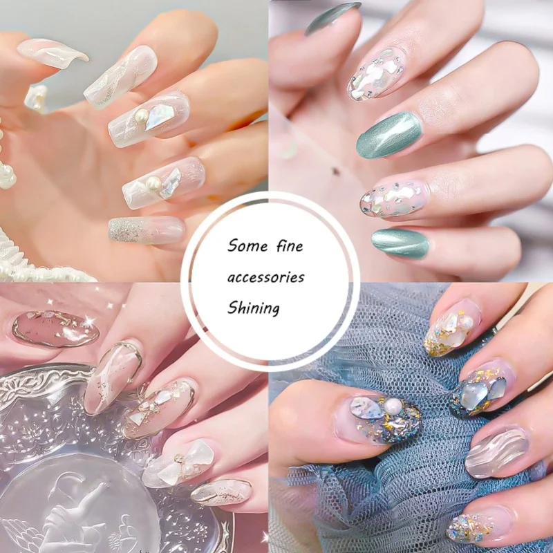 Zestaw do zdobienia paznokci, 6 sztuk, kolorowe brokatowe fragmenty muszelek, zestaw do dekoracji paznokci do manicure.