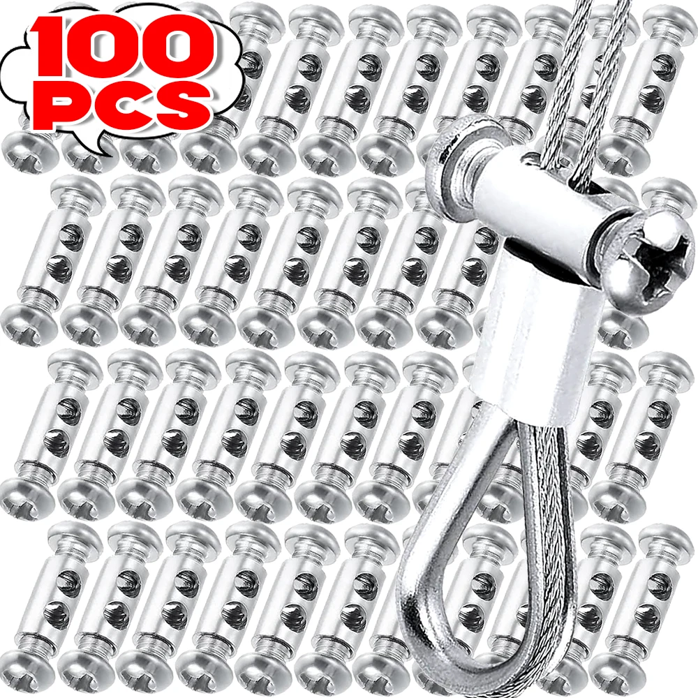 

10-100Pcs Adjustable Wire Rope Sling Clip Double Holes Clamps Screws Fixed Hardware Steel Cable Copper Metal Fastening Clips
