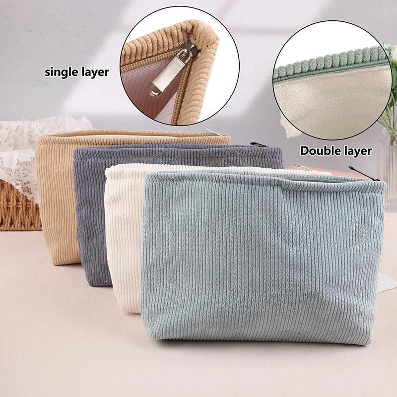 Corduroy Travel Cosmetic Bag Portable Makeup Storage Bag Purses Women Large Capacity Zipper Make Up Organizer Storage Clutch