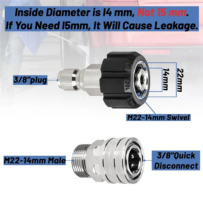 Raccords à connexion rapide pour nettoyeur haute pression ABPQ-10Pack, Kit de connexion rapide pivotant M22-14Mm à 3/8 pouces, facile à utiliser