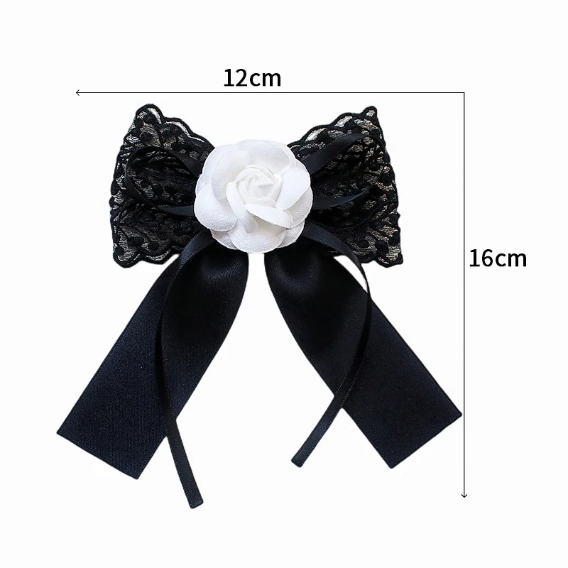 الكورية المرأة ربطة القوس فيونكة من الدانتيل بروش أسود كاميليا زهرة حجر الراين اللؤلؤ قميص طوق دبابيس ربطة العنق الشريط حفل زفاف ربطة العنق #3