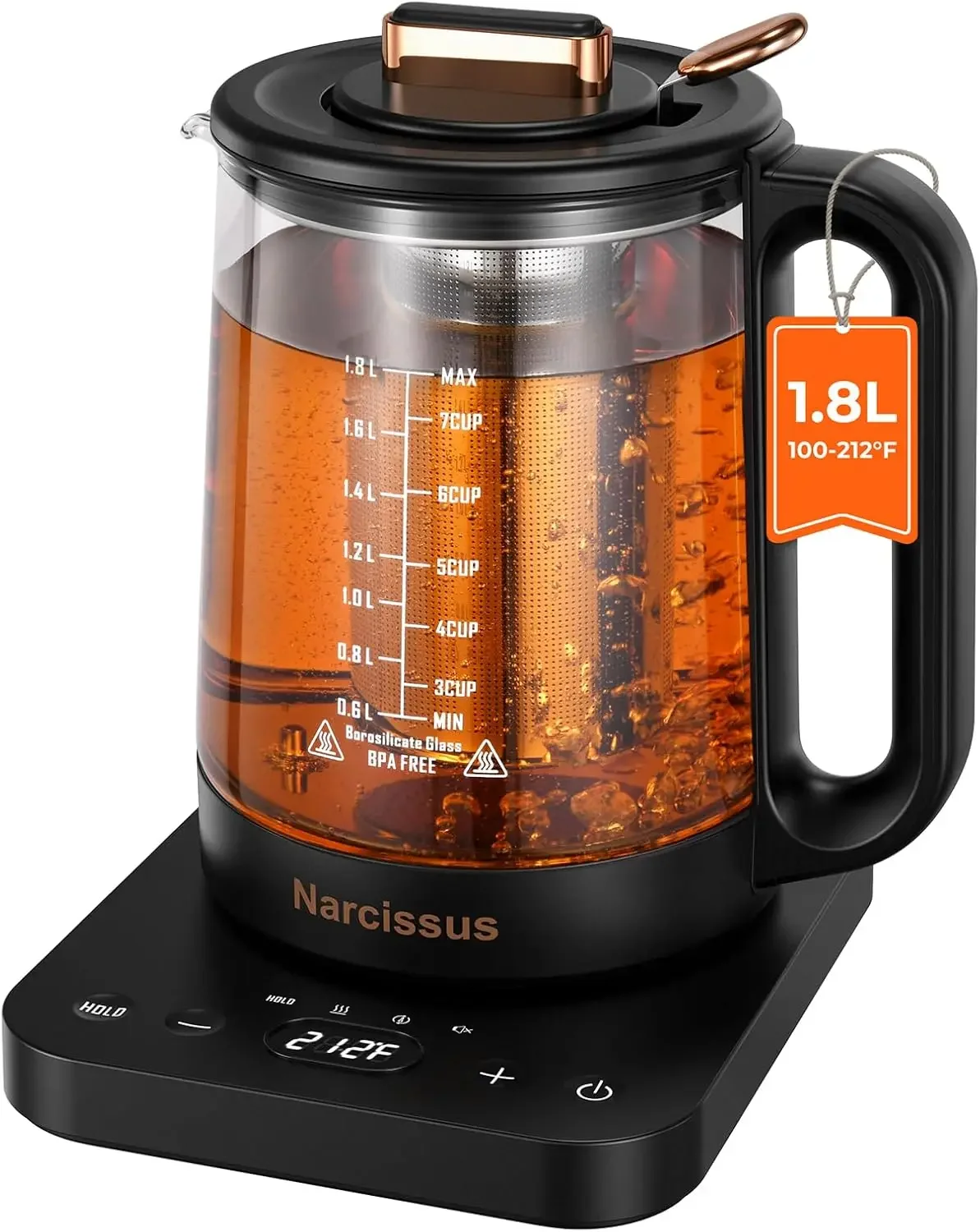 

1.8L Glass Electric Tea Kettle with Temperature Control, Fast Boiling & Keep Warm for Flowers & Fruit Tea