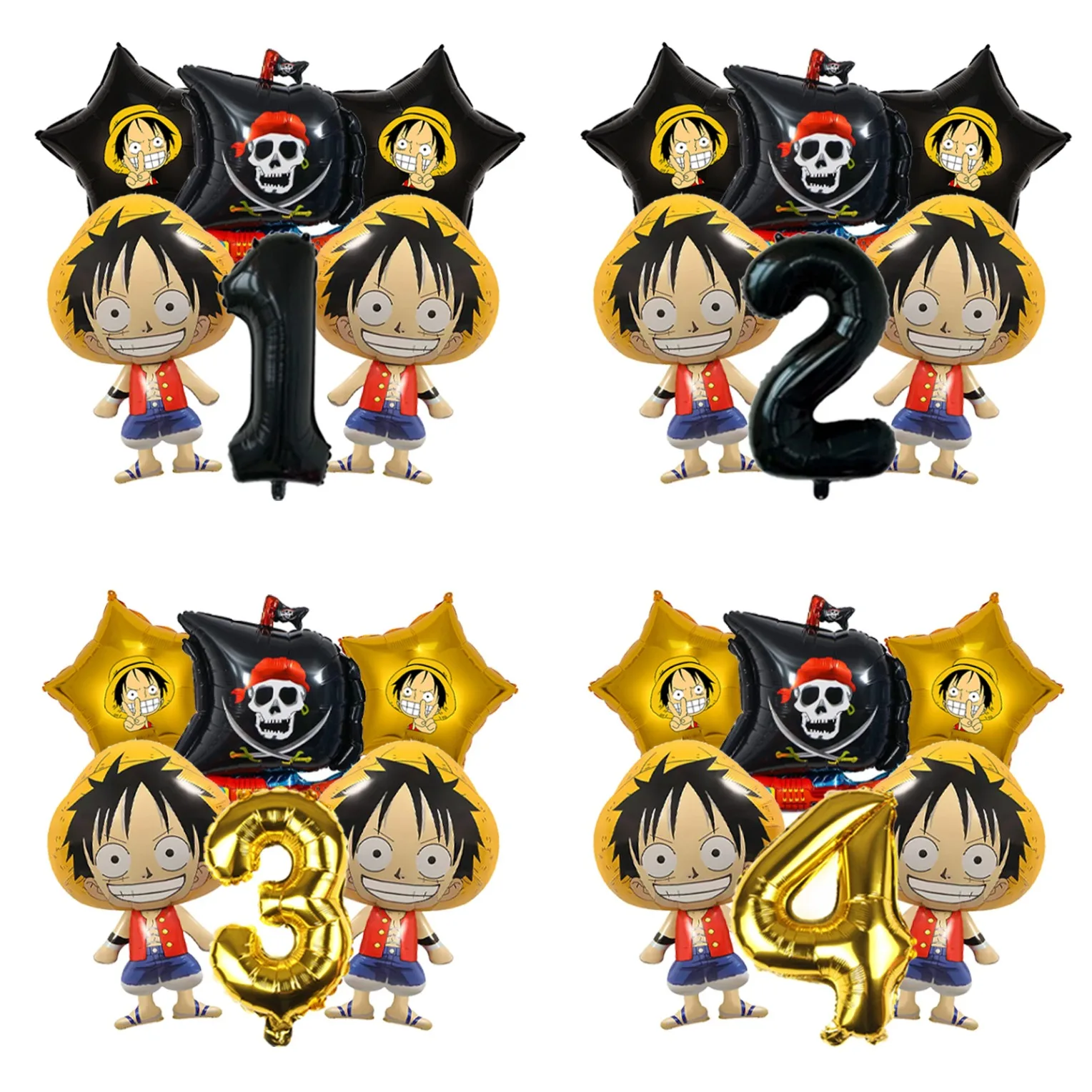 Set de Globos de Cumpleaños Todo en Uno de Luffy con Sombrero de Paja, Globos de Mylar con Opción de Edad y Globos de Látex para Fiestas de Niños