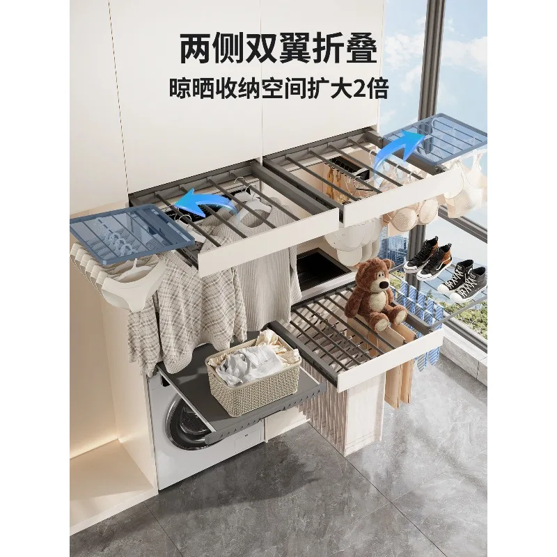 Washing machine pulling hanger hanging rod above balcony telescopic invisible drying rack pants rack built-in storage pants rack