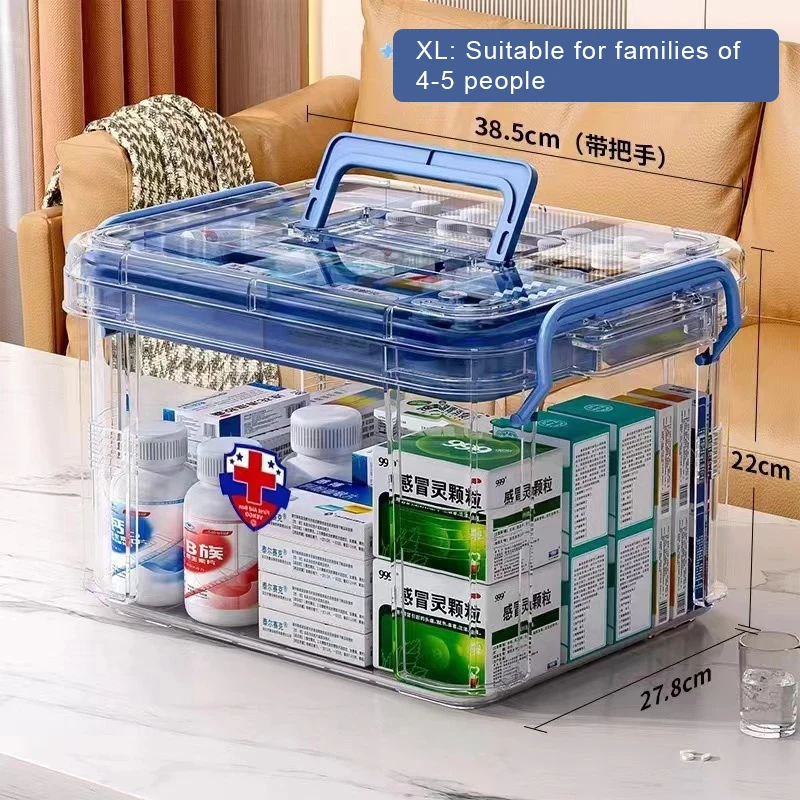 

Emergency medical kit organize Box for home use, family plastic medicine portable storage Box, transparent color