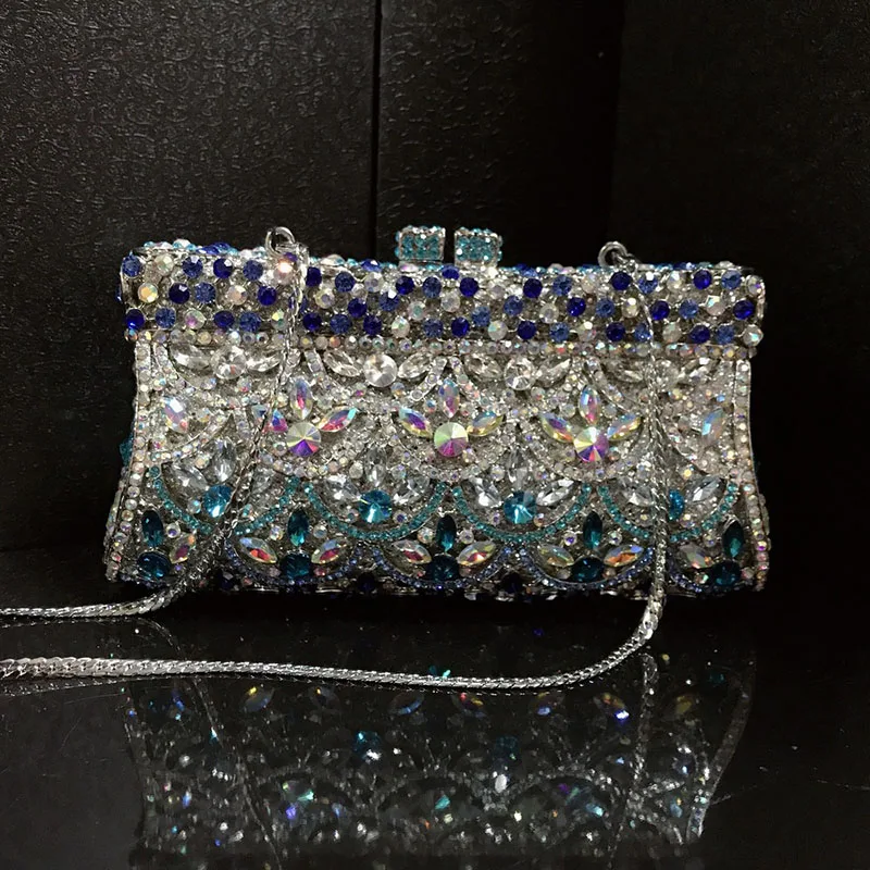 Long Chain Shoulder Bags Sac Popular In Nigeria Exquisite Evening Bags With Diamond Design Fashion Clutch Rhinestone Embellished