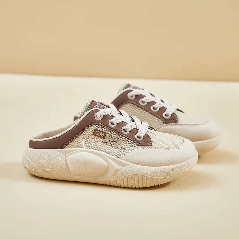 Sandalias de tacón Beige para niña, zapatillas suaves de lujo, deslizantes, cómodas, de diseñador, de tela, para verano, 2024