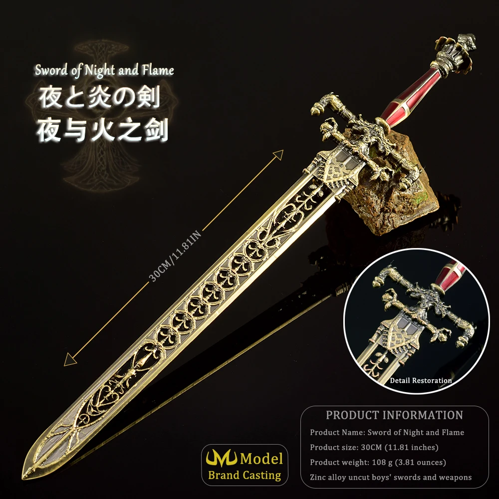 30CM Popular alma juego periférico noche y llama espada regalo de Navidad decoración espada juguete adorno de Metal samurái niño Katana