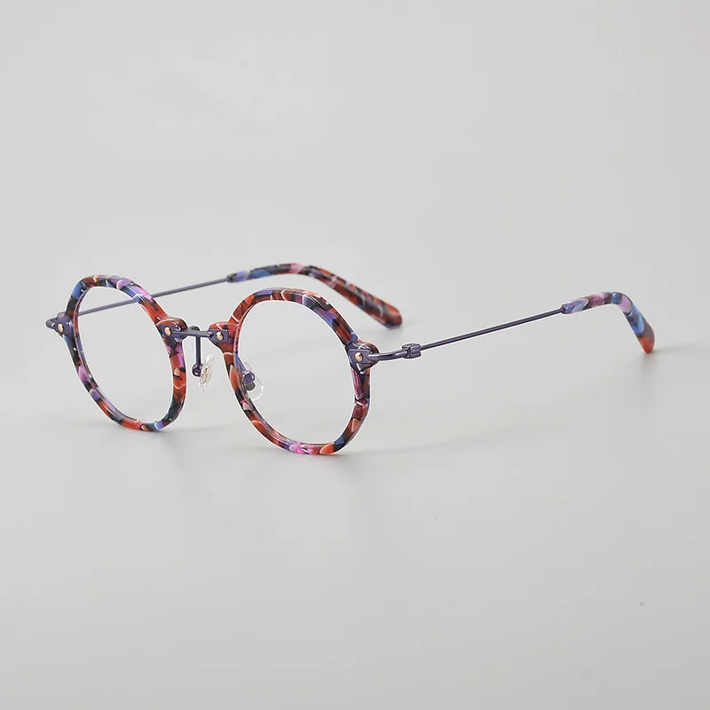 Colorful Floral Pattern Style New Fashion Trend Vintage Ultralight Slender Eyeglass Frame Unisex Sphere Myopia Prescription Use