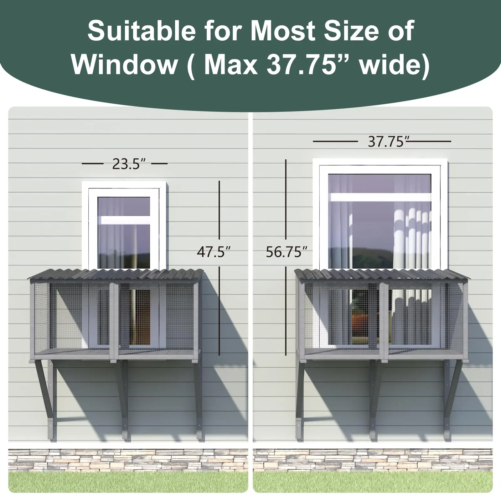 dk-Cat Catio Pet Cage Rectangle Stainless Steel Window Perch Large Indoor Cats Sunbathing Napping Overlooking Hammock Safely#