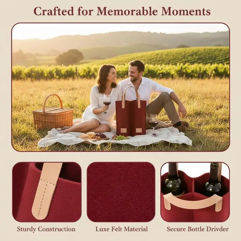 Single Bottle Felt Insulated Wine Tote Bag Padded Carry Storage Gift For Wedding Wine Lovers Daily Use