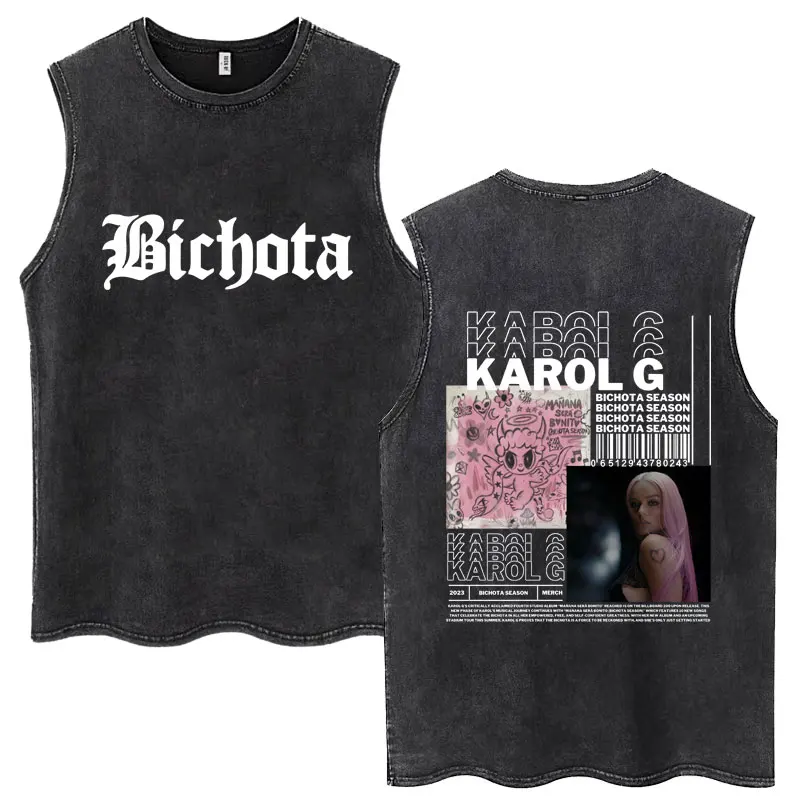 Hot Sale Karol G Bichota Music Album Washed Tank Tops Hip Hop Fashion Men Women Breathable Cozy Cotton Oversized Sleeveless Tees - Image 6