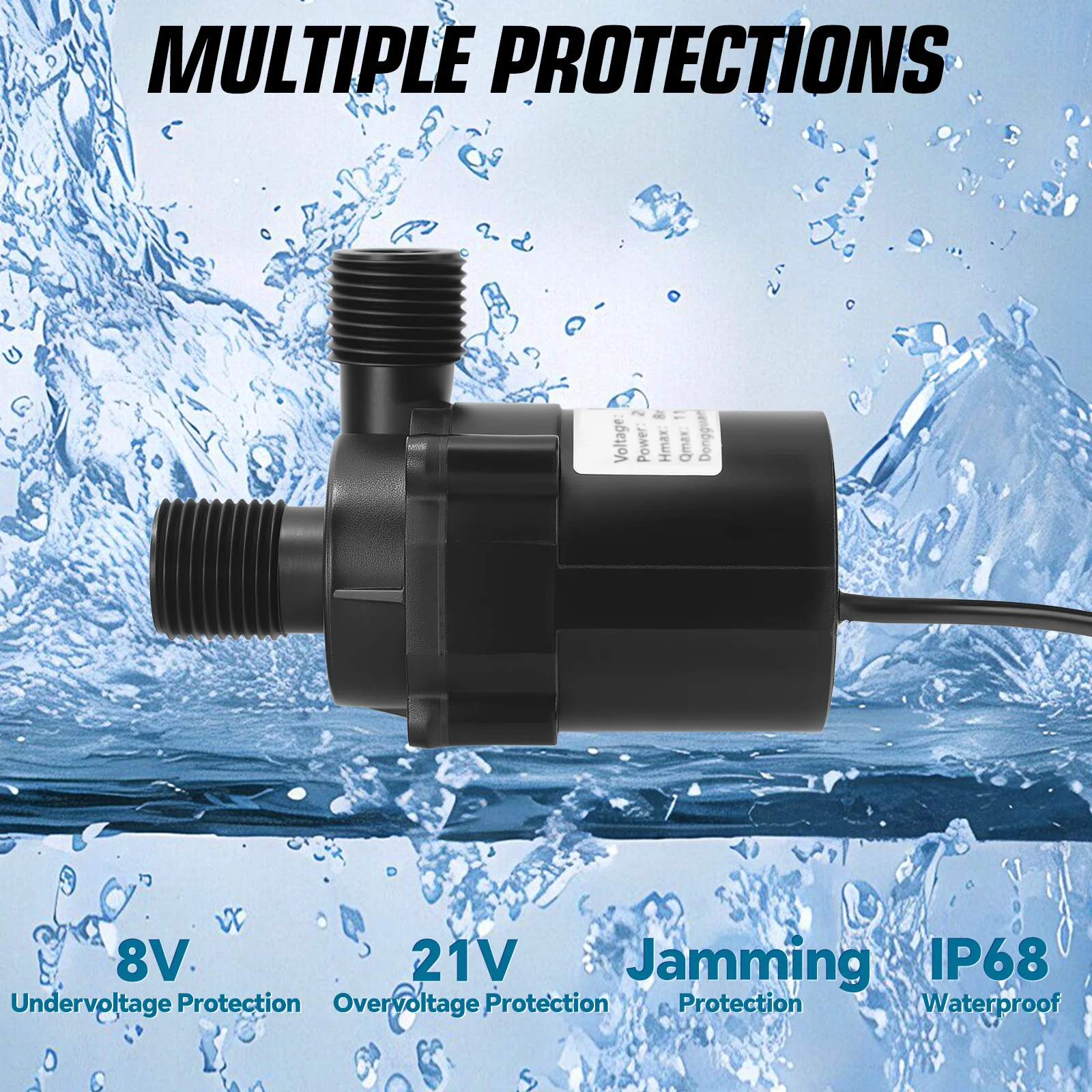 40W Brushless Submersible Water Pump DC12V 1200L/H Ultra-quiet Portable Water Transfer IP68 for Garden Pool Fish Tank