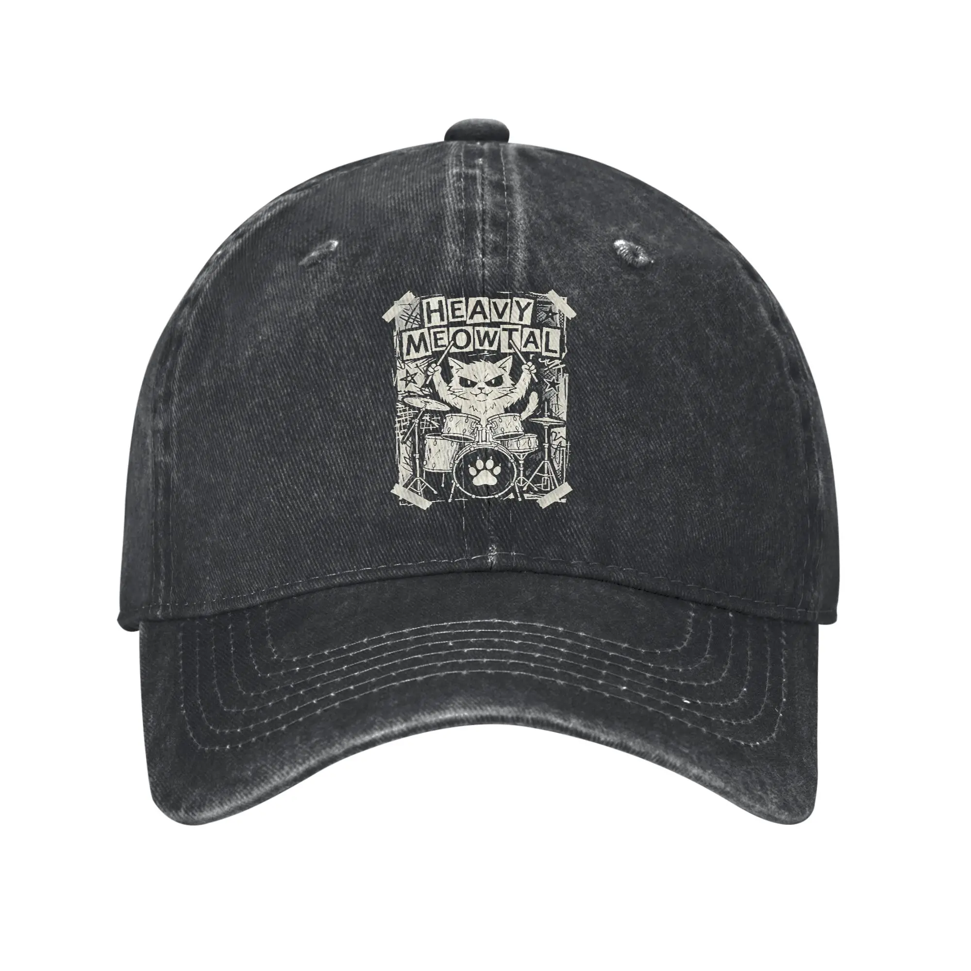 Heavy Meowtal Rock Metal Music Pun Casual Baseball Cap  Kpop Rock Hip Hop Hats Summer Hot Sale Unisex-Teens Trendy Snapback Cap