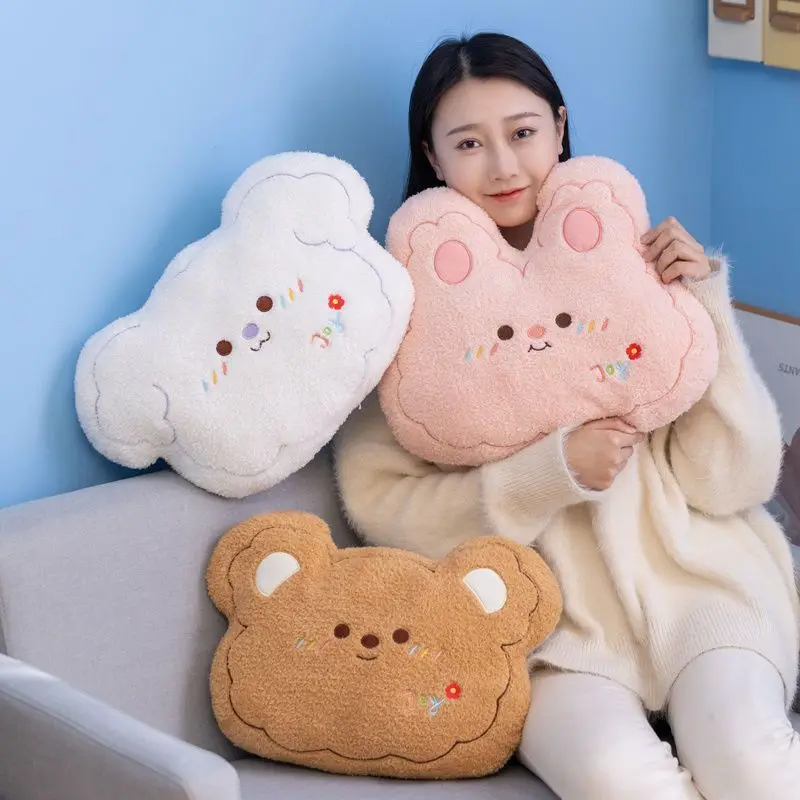 Short Plush Stuffed Throw Pillow Cartoon Sleeping Headrest Kawaii Bear Rabbit Dog Puffy Toy Lovely Sofa Room Decor Photo Props