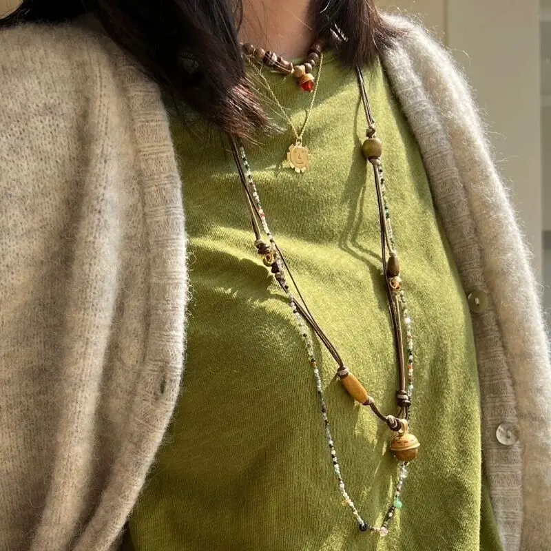 Withered Hazelnut Bead Elephant Long Necklace Vintage Niche Sweater Chain Jewelry Necklace Necklaces For Women