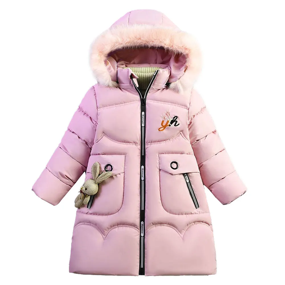 Kids Thick Warm Cotton Jackets,Sweet Padded Long Overcoat,Puffer Warm Parka,Toddler Down Jacket with Fur Hood,Girls Winter Coat