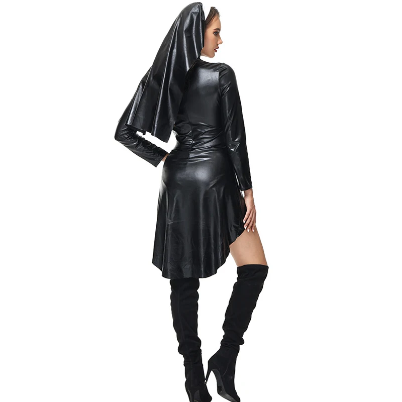 Carnevale Halloween Lady Leather Nun about Costume Church conyfriator Nurse Tuxedo Outfit Cosplay Party Fancy Dress