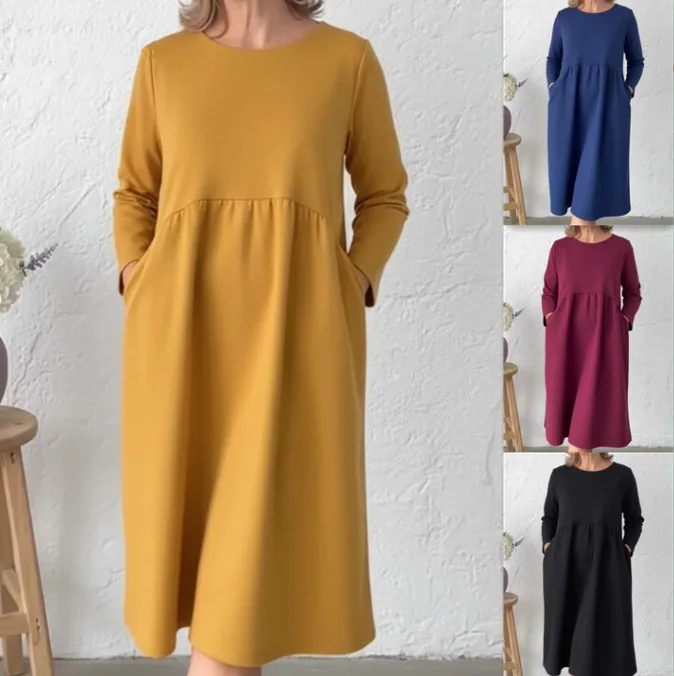 

Women's Tiered Ruffle Dress Long Sleeve Pocket A Line Casual Fall Winter Maxi Dress for Work Holiday Party Evening Wear