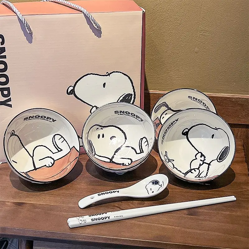Cute Snoopy Tableware Ceramic Bowl Beautiful And High-Value Kawaii  Set Bowl Anime Cartoon Household Tableware Suit Gift