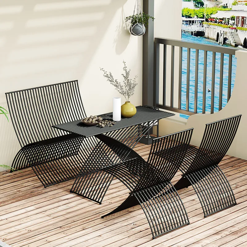 

Simple balcony courtyard terrace outdoor table and chair combination personalized creative iron bar table and chair milk tea