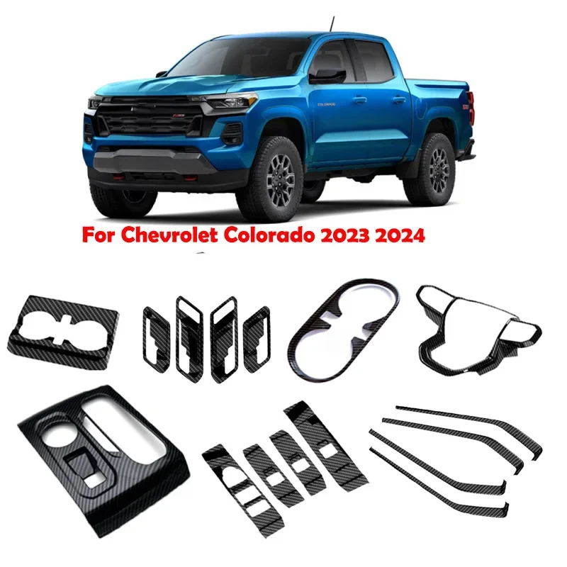 

For 2023 2024Chevrolet Colorado carbonfiber interior accessories window rise switch gear shift panle front rear water cup cover