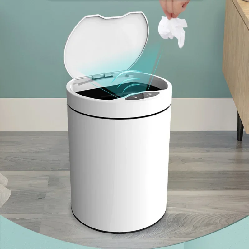 Earth Guardian Metal Piano Paint Ceramic White 12L Intelligent Sensor Waterproof Lithium Battery Rechargeable Trash Can