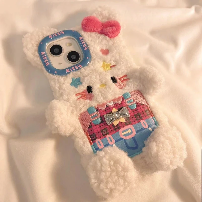 Sanrios HelloKitty melody Carrying Pants Flurry Phone Case for Iphone 14 11 13 12 Pro Max Cute Winter Warm Plush Soft Back Cover