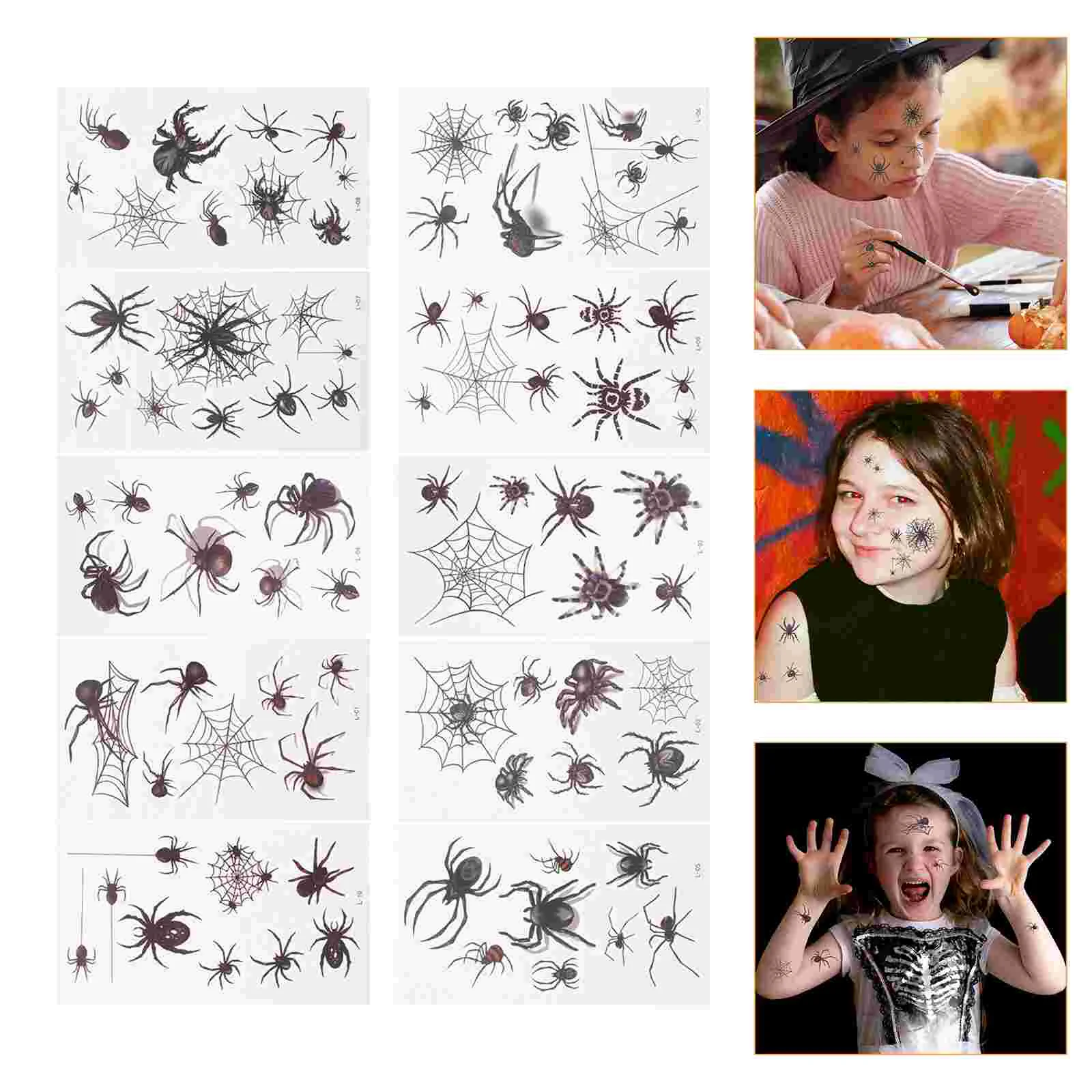 

20 Sheets Spider Tattoo Sticker Face Temporary Tattoos Stickers Spiderweb Make up Cobweb Fake for Transfer