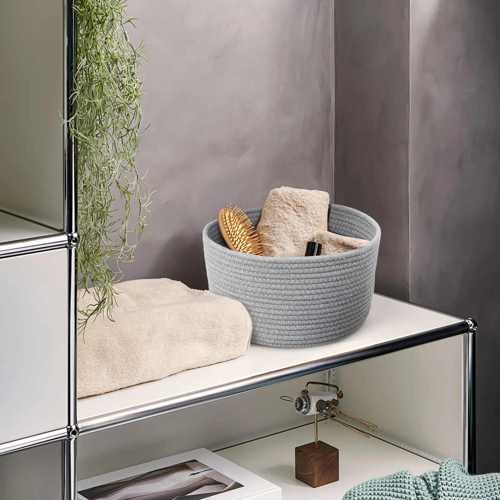 

2 Pcs Storage Basket Small Woven Rope Baskets Round Large Capacity Laundry Hamper Grey Nursery Bathroom Bedroom Organizing