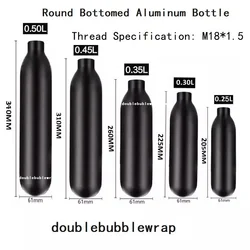 Botella de aluminio de fondo redondo, cilindro de tanque de oxígeno para buceo, planta de acuario, CO2, rosca M18 x 1,5, 4500 PSI