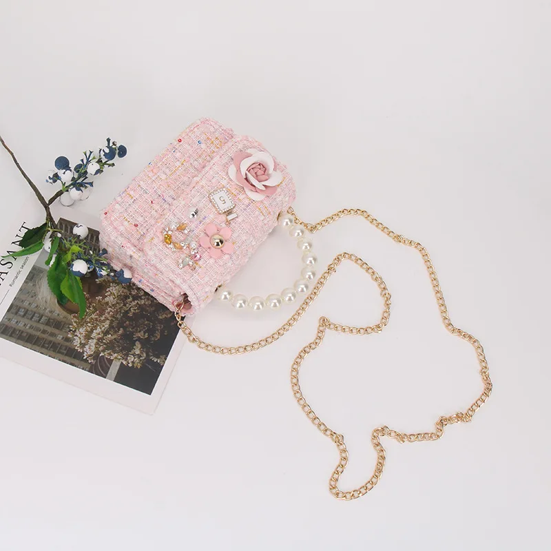 

Сумка-кроссбоди с цветочным плетеным ремешком, жемчужная сумочка, повседневная сумка через плечо для девочек, милая мини-сумочка с цветочным декором и жемчужной ручкой