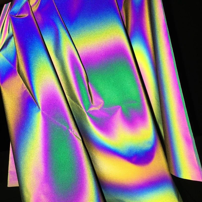 Reflective Magic Fabric Glow in the dark Rainbow Brilliant Reflecting Polyester Fiber Fabric by the yard for DIY Sewing Clothing