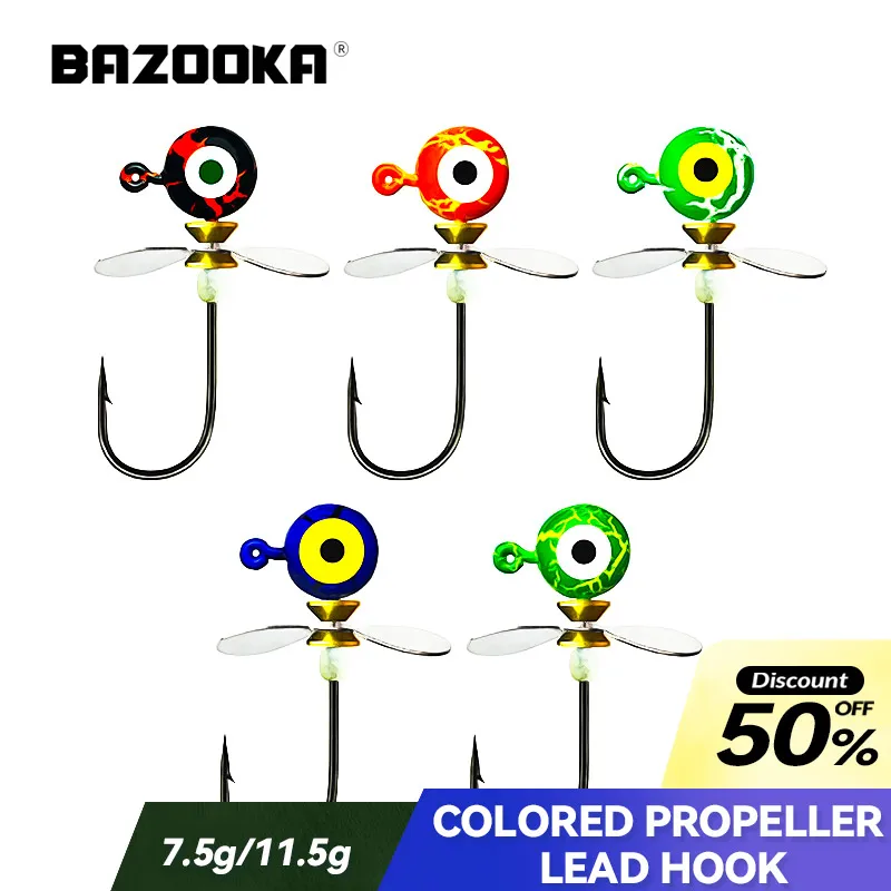 

7.5g 11.5g Colored Cracked Propeller Lead Head Hook Double Eyes Barbed Road Soft Bait Lead Head Fish Hook