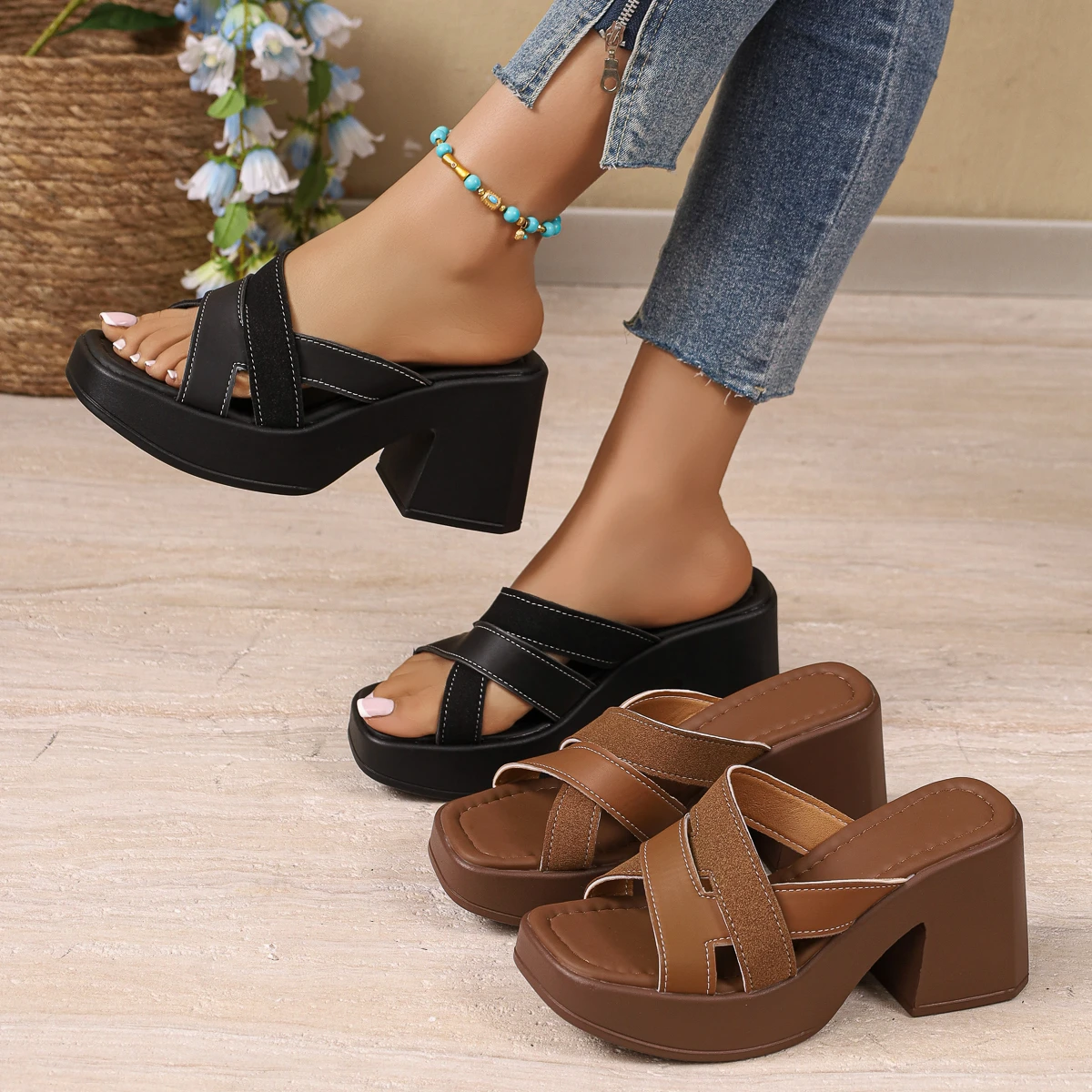 2026 New Summer Women Sandals Luxury High-heeled Sandals Platform Sandals Women Fashion Thick-soled Chunky Heel Shoes for Women