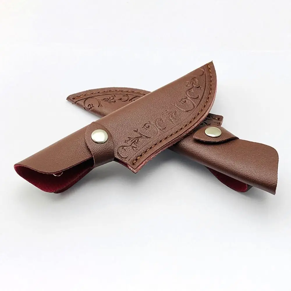 Vintage Knife Sheath Brown Leather Sheath With Waist Belt Buckle Outdoor Straight Knife Protective Cover Sheath Belt Pocket Tool