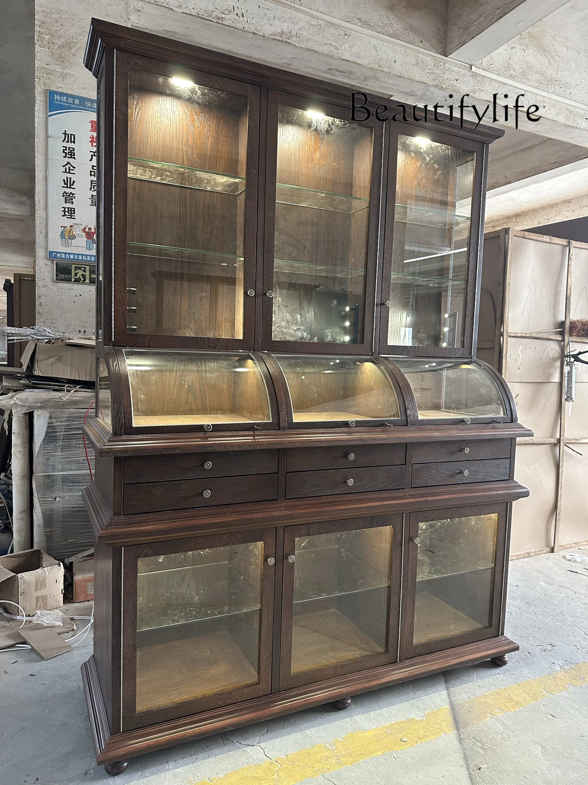 O Glass Retro Display Cabinet Medieval Showcase Jewelry Antique Wenplay Figure Cabinet Lobby