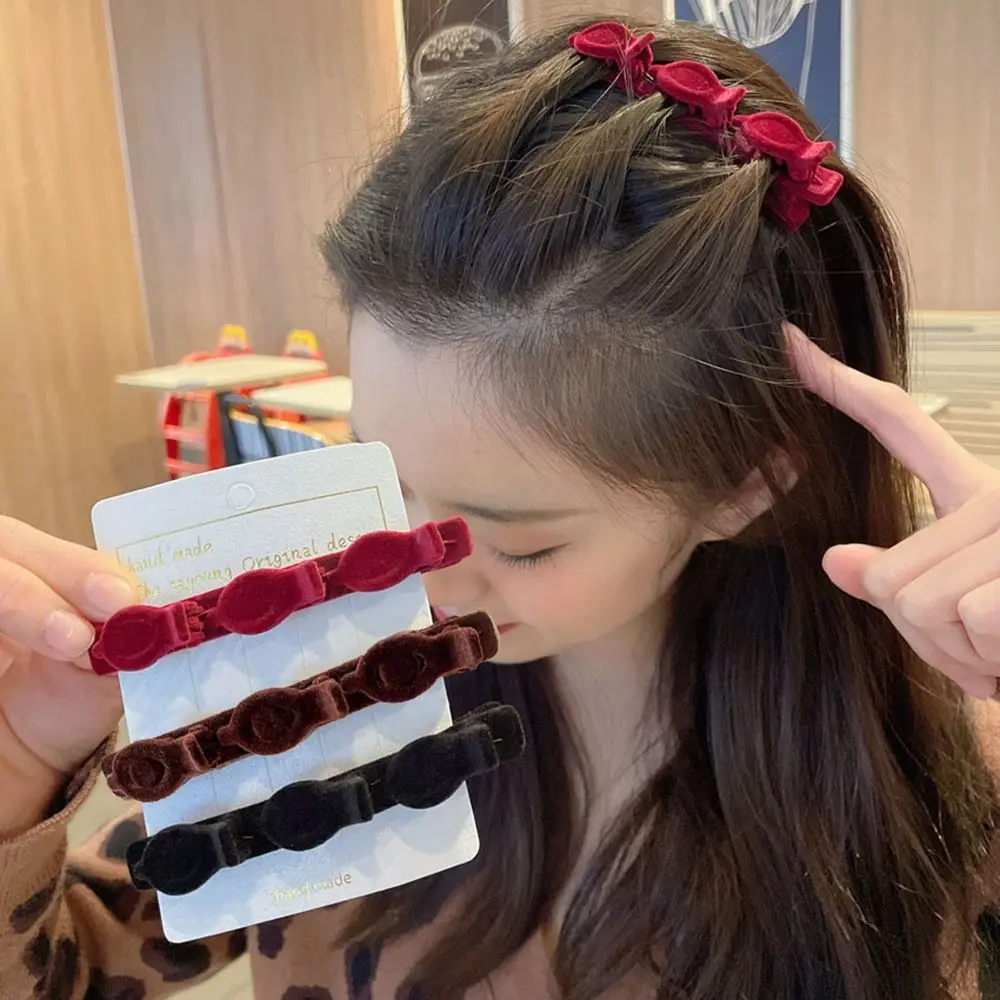 

Sweet Velvet Fashion Design Girls Female Braided Side Clip Women Hair Accessories Korean Style Hairpin Teethed Duckbill Clip