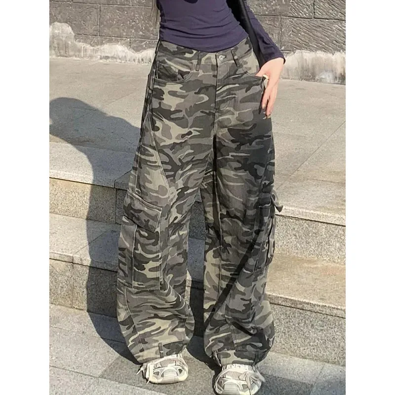 

Amrican Retro Low Rise Camouflage Jeans Women Y2k High Street Baggy Denim Trousers Vintage Streetwear Cargo Pants Pantalones