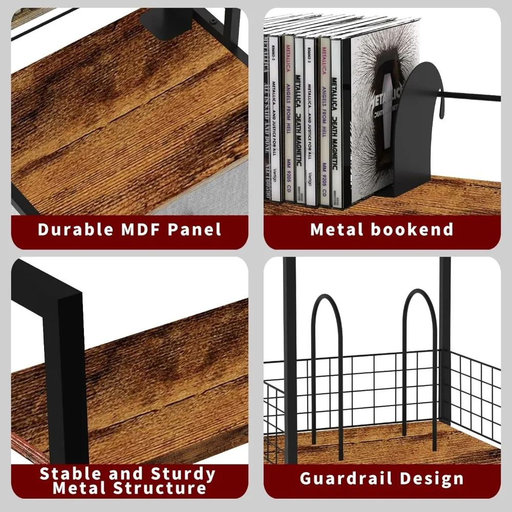 6-Tier CD DVD Storage Rack with Drawer, Adjustable Media Organizer Shelf for Vinyl Records & Books, Home Office Living Room