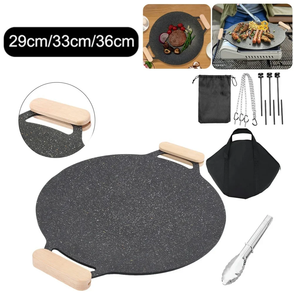 Korean BBQ Grill Pan Smokeless Round Griddle Pan Barbecue Plate Household Outdoor Grilling Frying Pan Tool Set BBQ Accessories