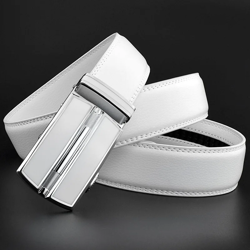 Elegant White Color Men Women Unisex Genuine Leather Belt Automatic Buckle Waist Straps for Jeans Famous Brand Luxury Designer