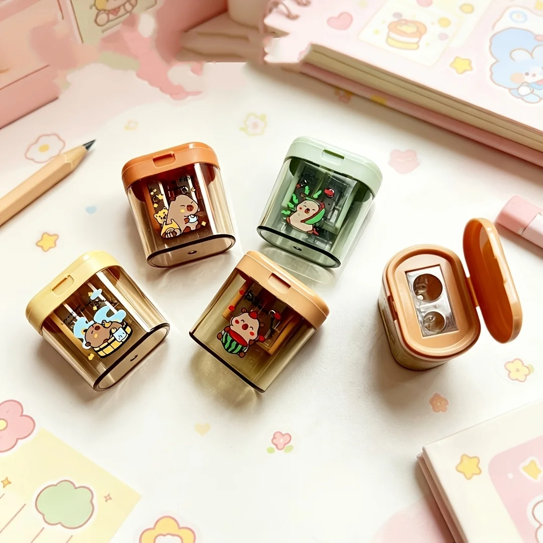 5 Pieces of Capybara Double-Hole Pencil Sharpeners in Random Colors, Creative and Cute Cartoon Pencil Sharpeners, Portable Student Stationery, Exquisite Stationery Back-To-School Gift