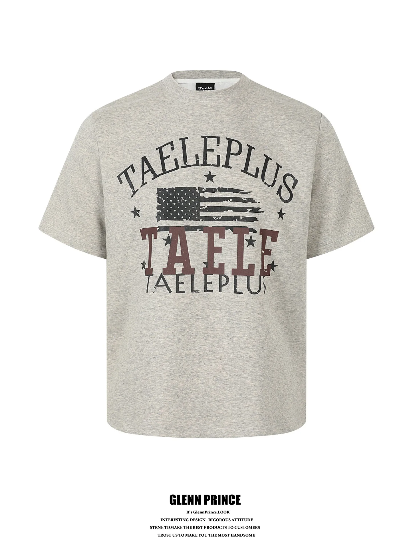 

American Vintage Flag Worn Short Sleeve T-Shirt Men Summer Loose Street Fashion Body Shirt Polyester Breathable round Neck