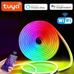 Dla Tuya Smartlife Voice Control Smart LED Strip Neon Lights WiFi RGB Neon Sign Tape Outdoor Garden Decoration for Alexa Google