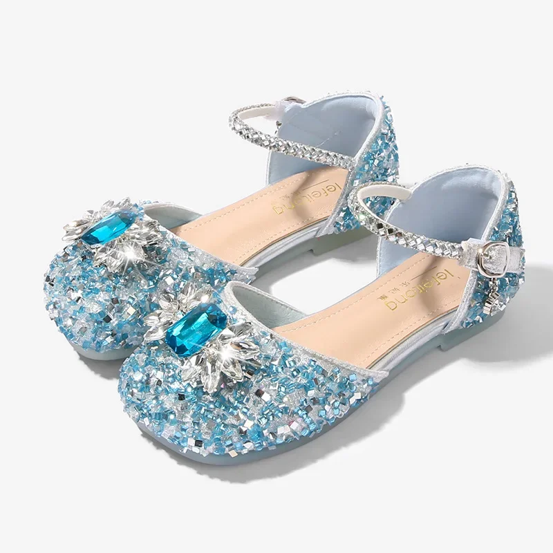 Sandalias de lujo para niños y niñas, zapatos planos con lentejuelas y diamantes de imitación, versátiles y dulces, para fiesta de boda y princesa