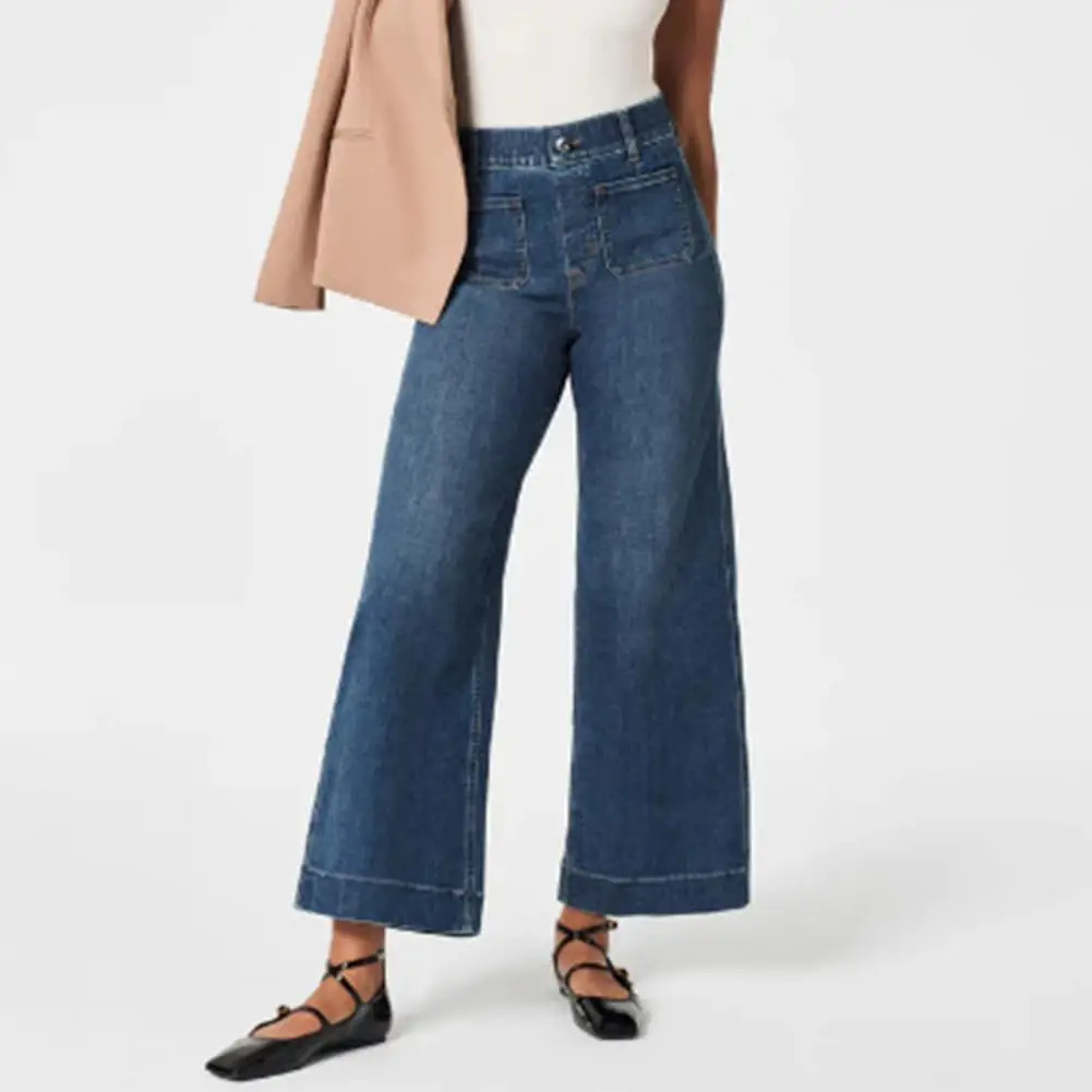 

Wide-leg Jeans High Waist Wide-leg Pants Stylish Women's High Waist Denim Pants Straight Leg Elastic Waist Wide Leg for Commute