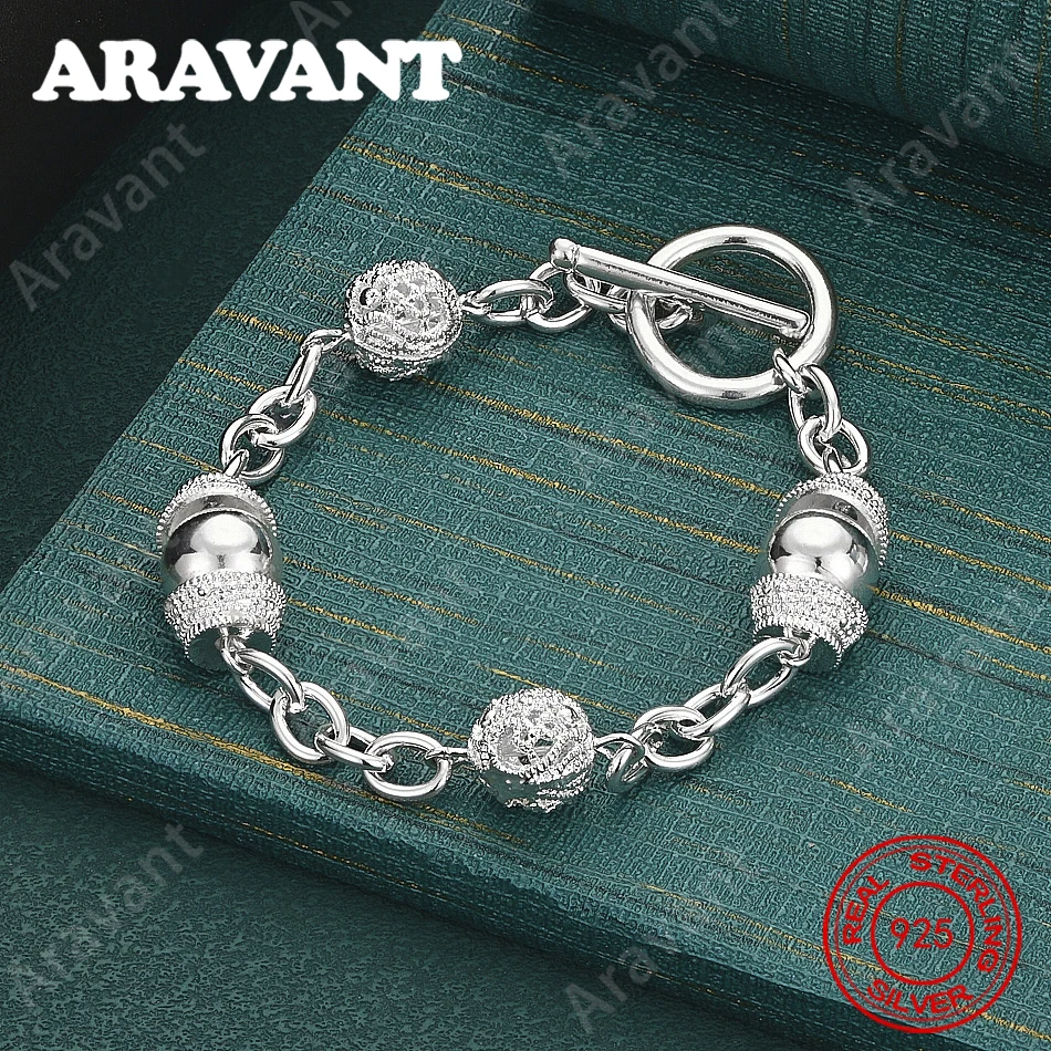 925 Sterling Silver Hollow Ball Ot Clasp Bracelet - A Fresh And Elegant Design For Women'S Engagement Jewelry